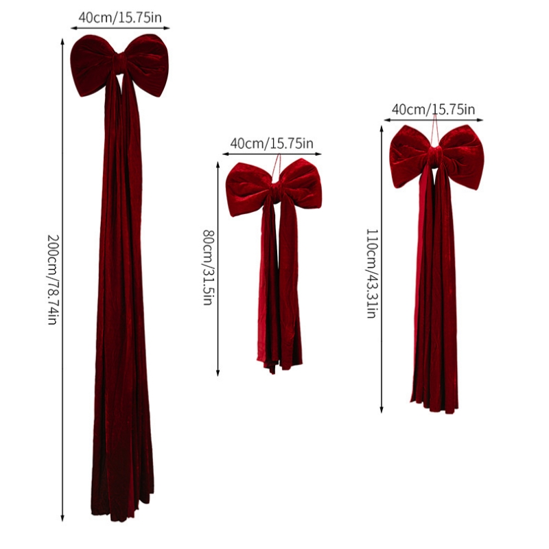 Christmas Tree Decoration, Large Wine Red Bow Pendant, Non Fallen Elegant Bow for Festive Holiday Decor