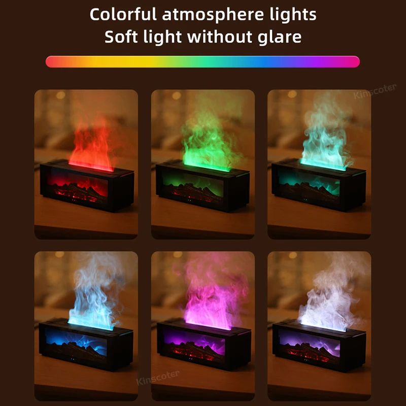 Creative Fireplace-Style Air Humidifier and Aroma Diffuser With LED Light and Remote Control