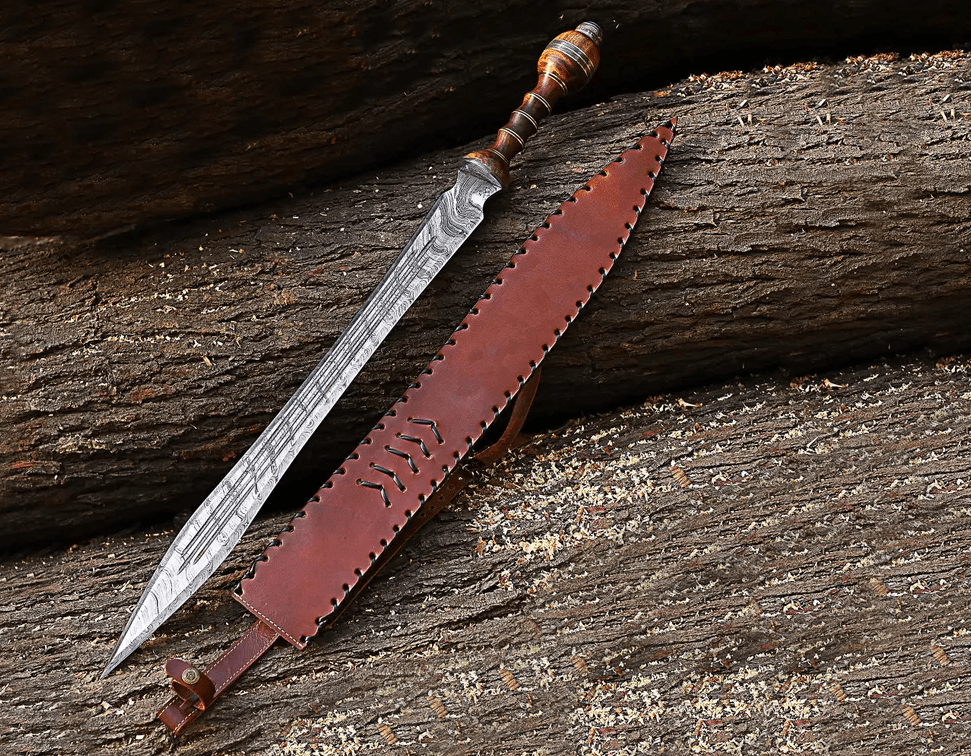 Roman Gladius Sword | Handmade Damascus Steel Warrior Sword | Full Tang with Leather Sheath