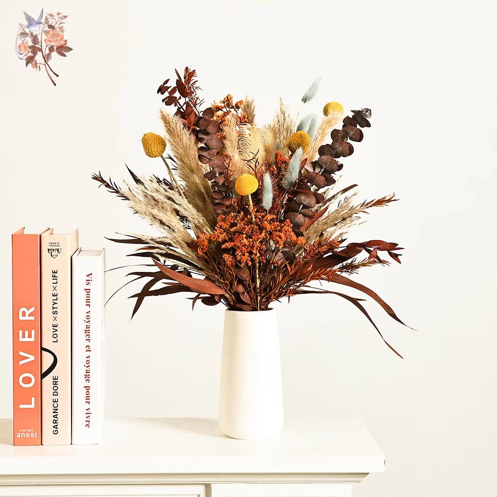 Boho Preserved Pampas & Eucalyptus Flower Set 40PCS Rustic Autumn Decor Bouquet