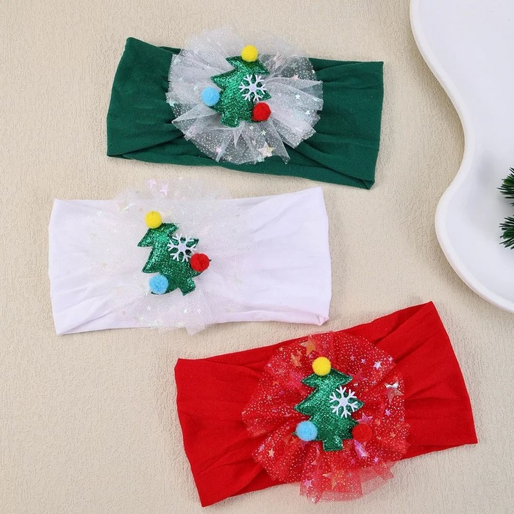 Baby Girls Nylon Christmas Headband Snowflake Tree Gauze Hairband