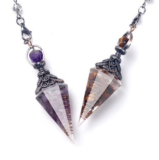 HarmonyStone Crystal Pendulum Necklace – Natural Chakra Crystal Pendant Hexagonal Cone