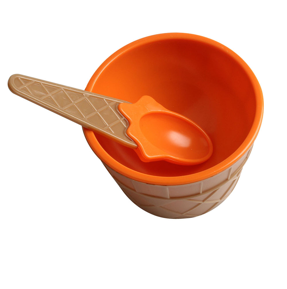 Cone Style Kids Ice Cream Bowl Set with Spoon Reusable Sundae Dessert Cups