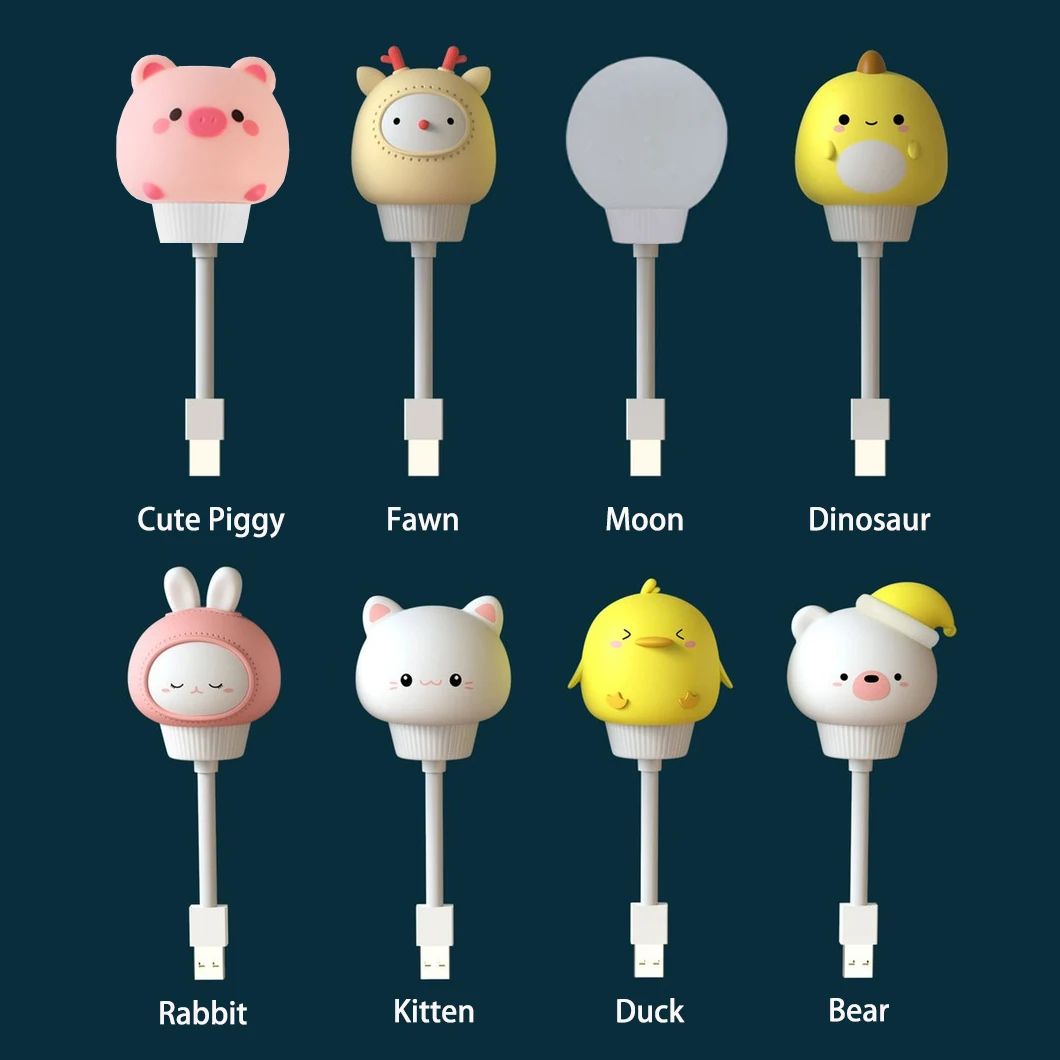 Cute Cartoon USB LED Night Light with Remote Control – Dimmable Bear Chick Kitten Bedside Lamp for Kids & Baby Nursery