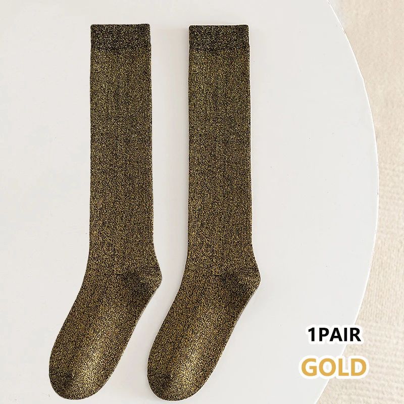 Womens Glitter Calf Socks Sparkly Metallic Casual Retro Socks, Bright Novelty Ankle Socks 1–5 Pairs