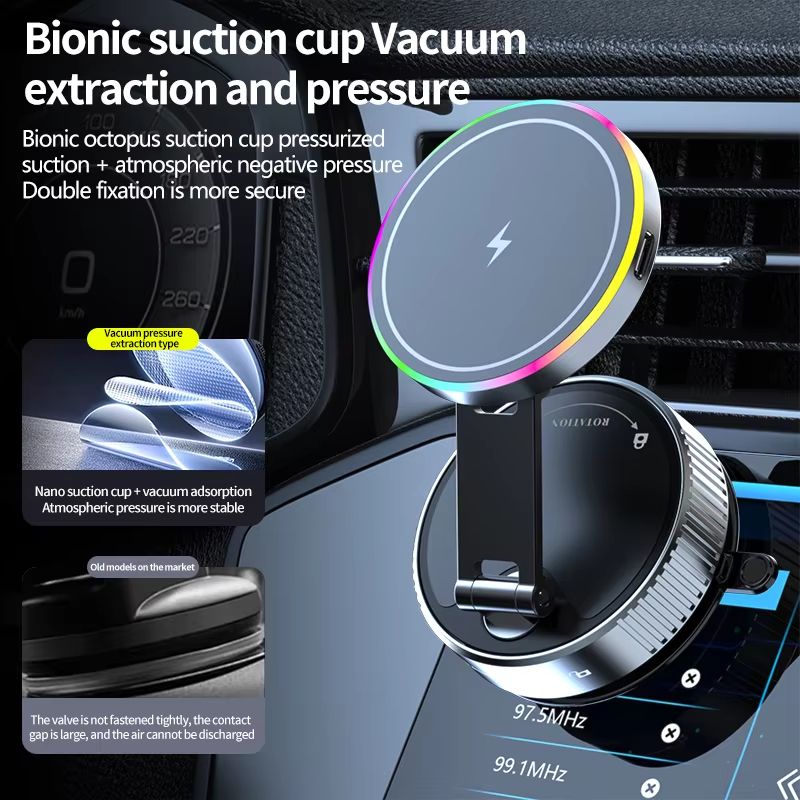 15W Magnetic Wireless Car Charger – Multi-Angle Rotation Phone Holder for iPhone 12–16 Pro Max