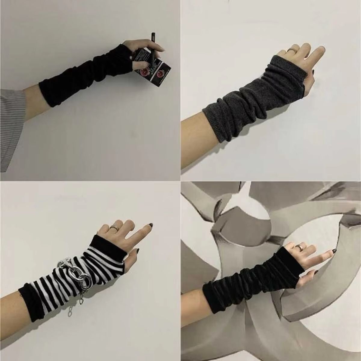 Winter Warm Long Sleeves Fingerless Knitted Gloves for Men & Women - Elastic Hip-Hop Elbow Mittens Outdoor Arm Warmers