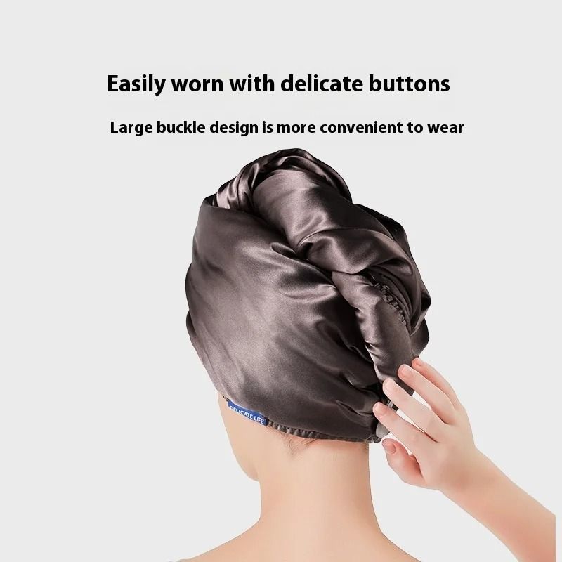 Luxury Thickened Satin Hair Drying Cap Towel Wrap Double Layer Coral Fleece Cap with Button for Fast Drying Hair Care