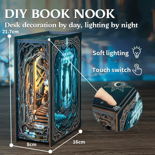 DIY Book Nook Kit Gate of Wonderland Miniature Dollhouse Bookshelf Insert with LED Light