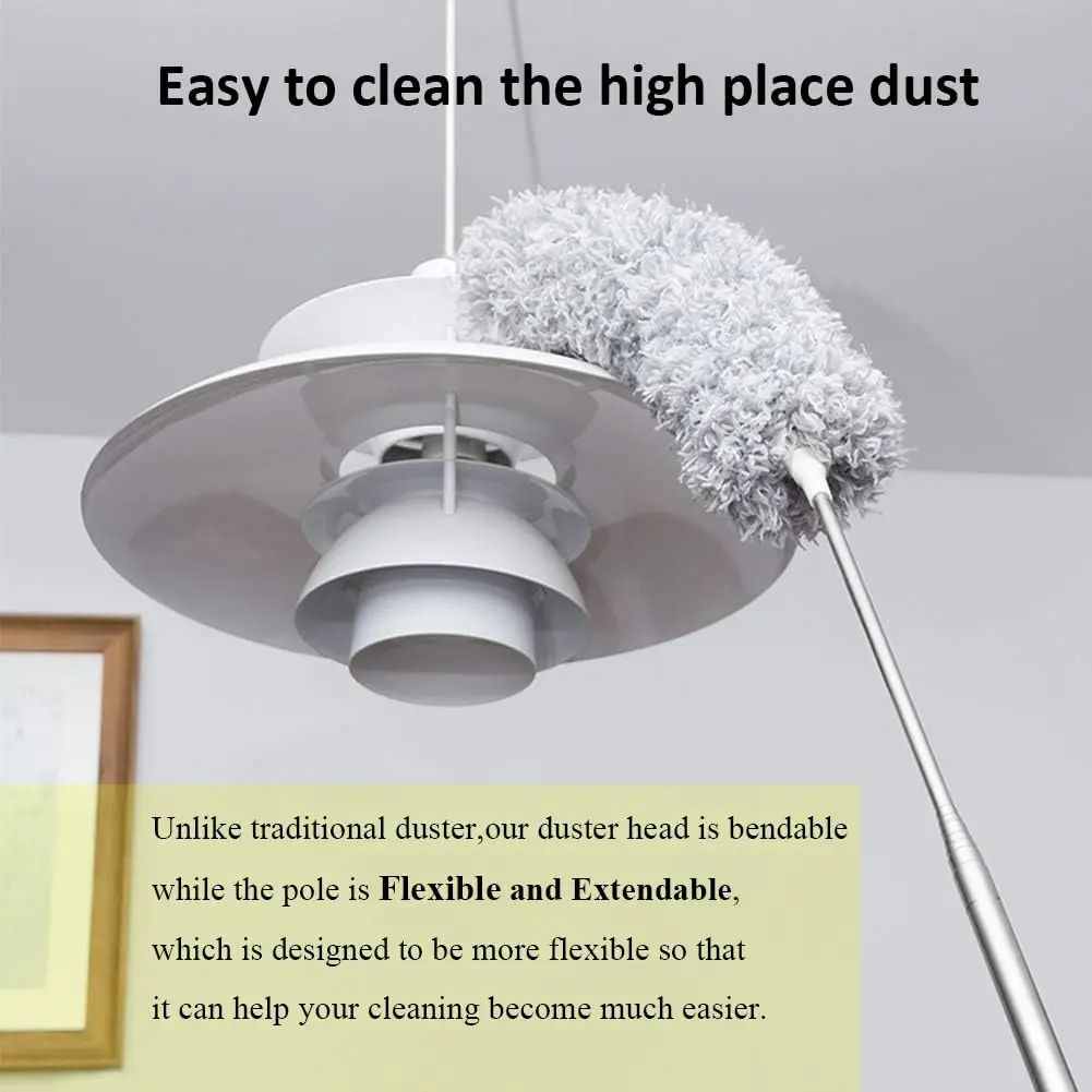 Extendable Microfiber Duster with Telescopic Pole – Retractable, Washable Ceiling & High Reach Dust Removal Brush