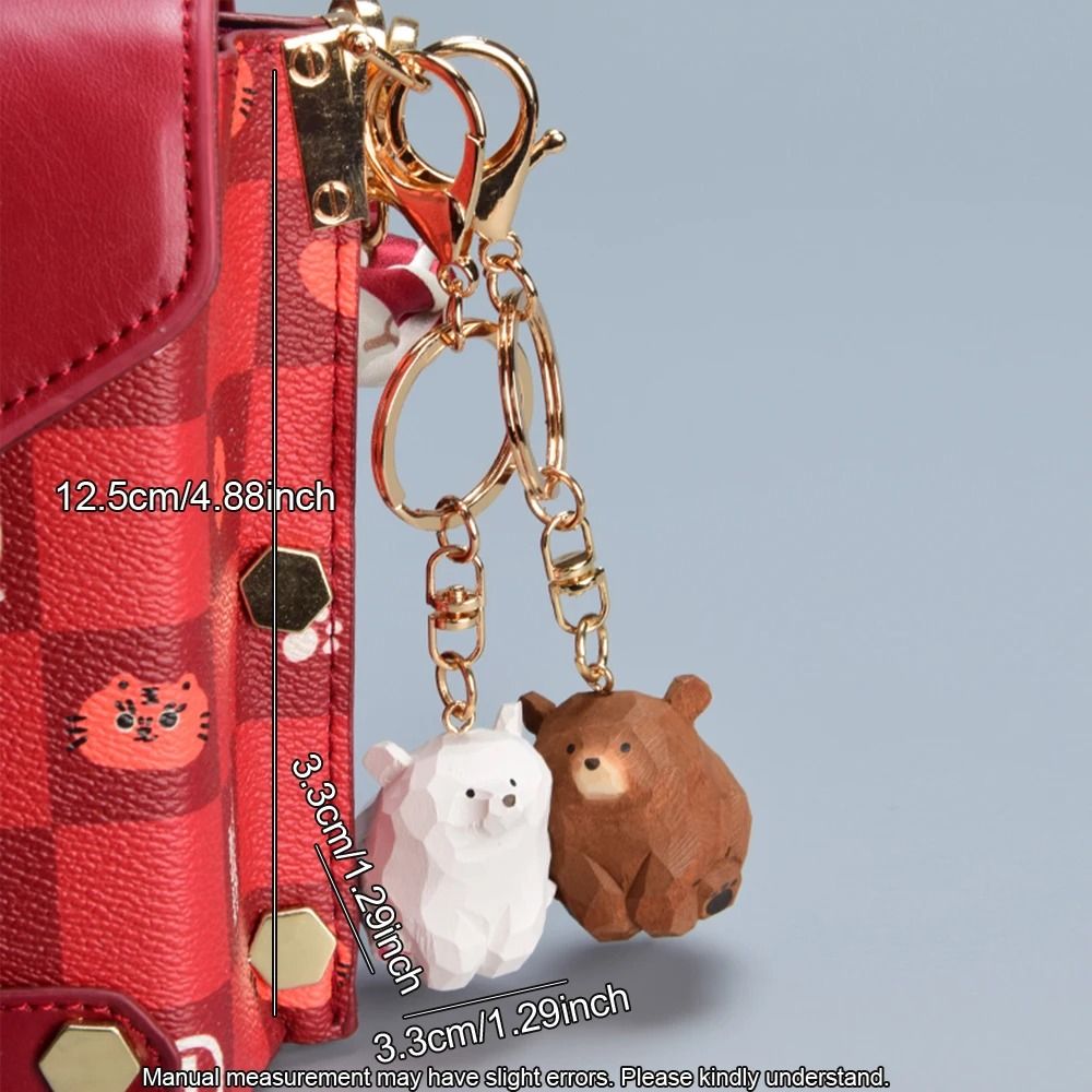 Wooden Bear Keychain Cute Cartoon Animal Hand Carved Couple Keychain