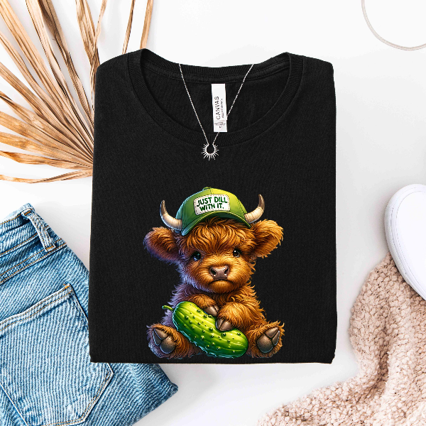 Just Dill With It Cow Shirt, Funny Pickle Cow Graphic Tee, Cute Cow Shirt, Funny Farm Animal Tee, Funny Cow Pun Shirt