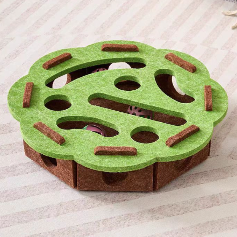 Interactive Cat Puzzle Toy Felt Cat Play Box with Bell Ball