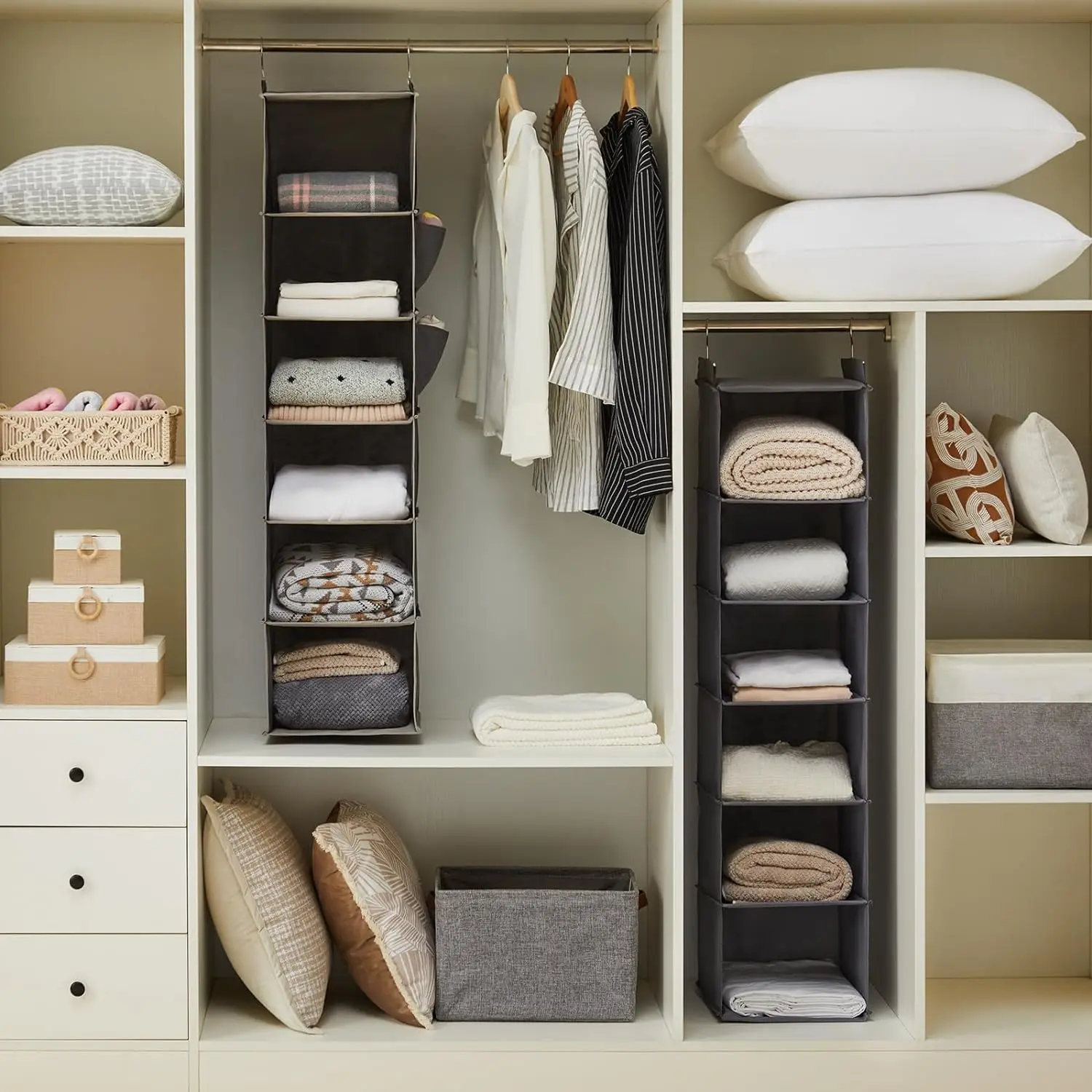 Foldable Shelf Hanging Closet Organizer and Storage, Closet Hanging Storage Shelves with Hooks, Shoe Shelf Clothes