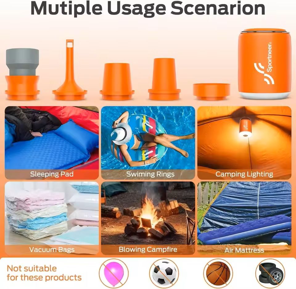 Portable Mini Air Pump with Camping Light and USB Rechargeable Battery