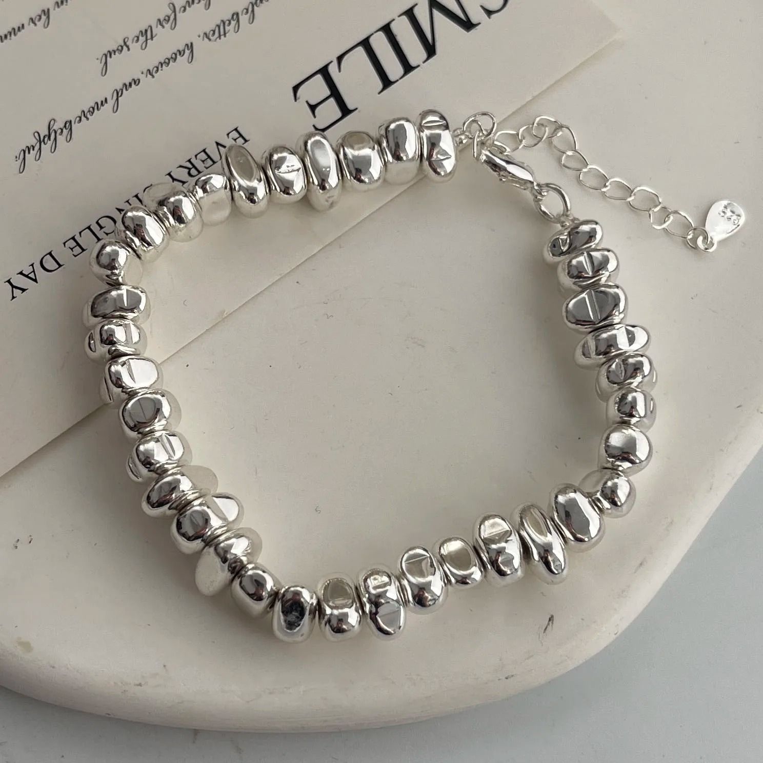 Vintage Stone Bead Sterling Silver Bracelet