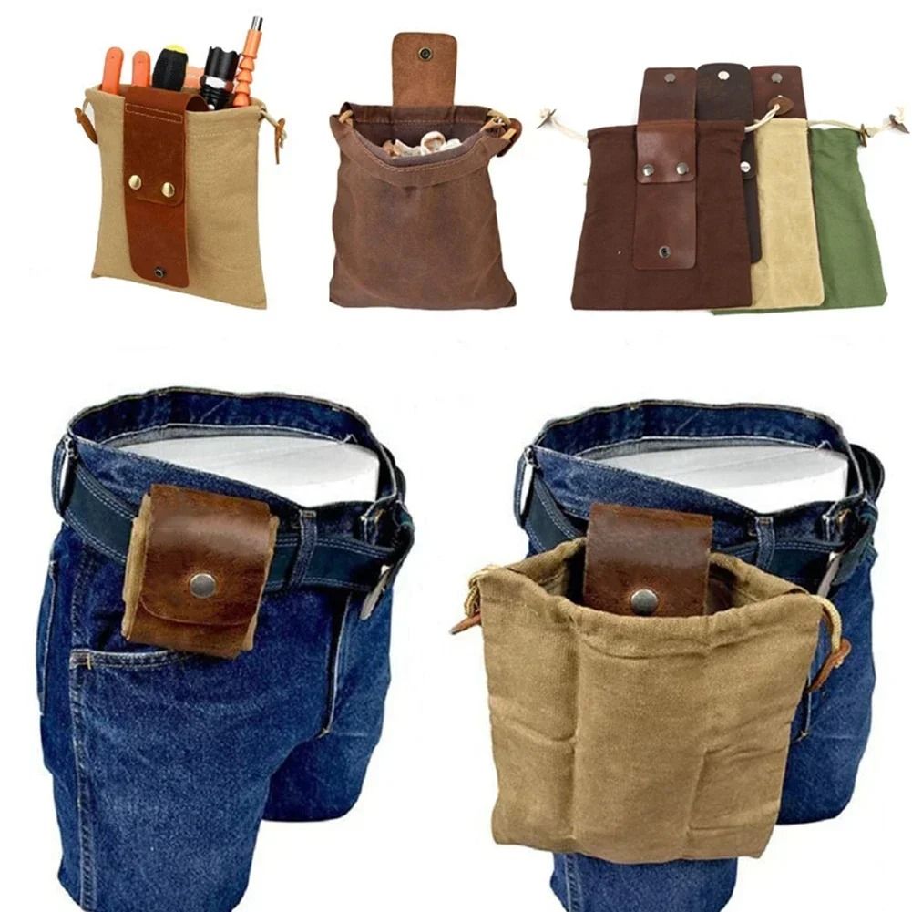 Portable Collapsible Foraging Bag PU Leather Fruit Picking Pouch for Hiking Camping and Bushcraft