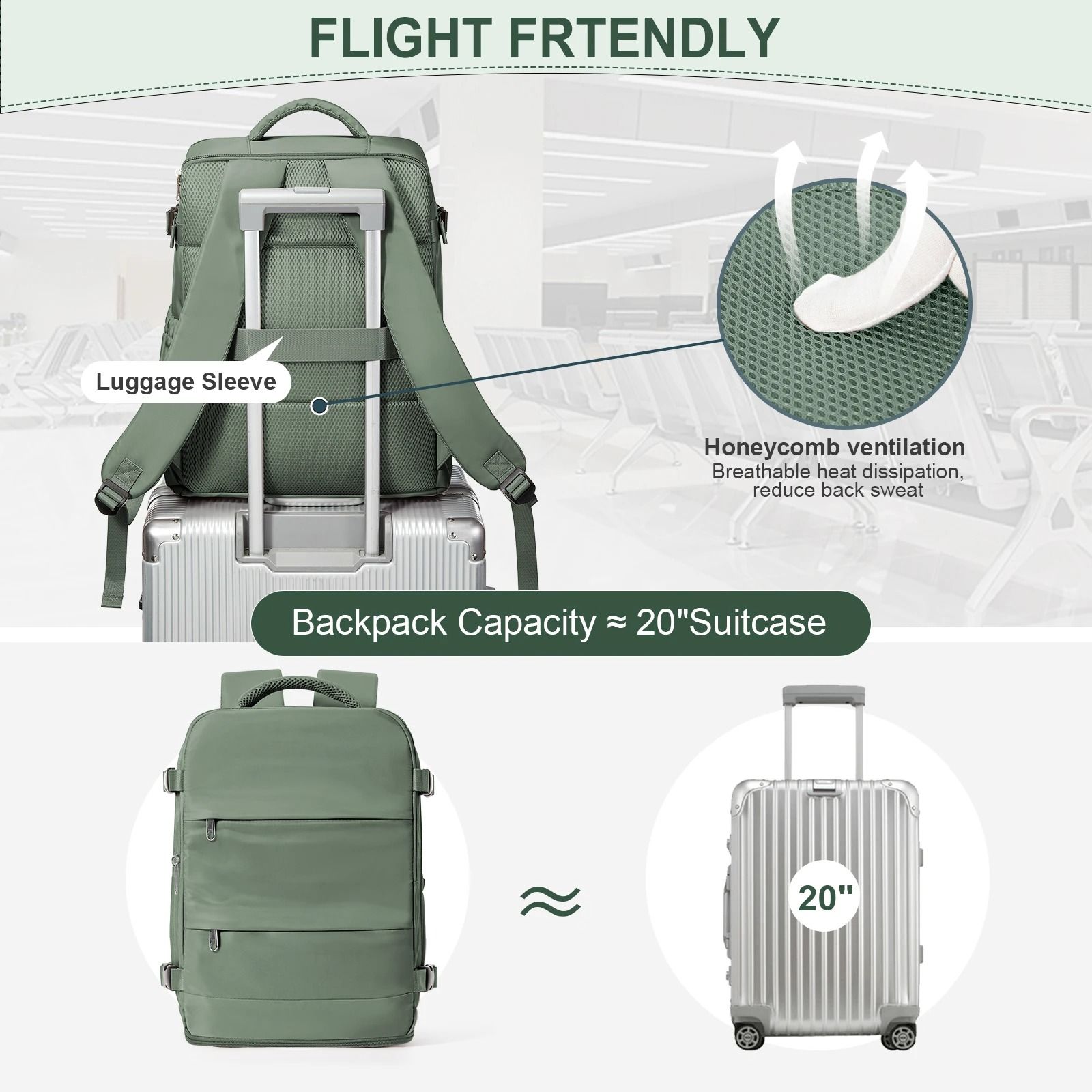 40x30x20 Cabin Travel Backpack with Laptop Compartment