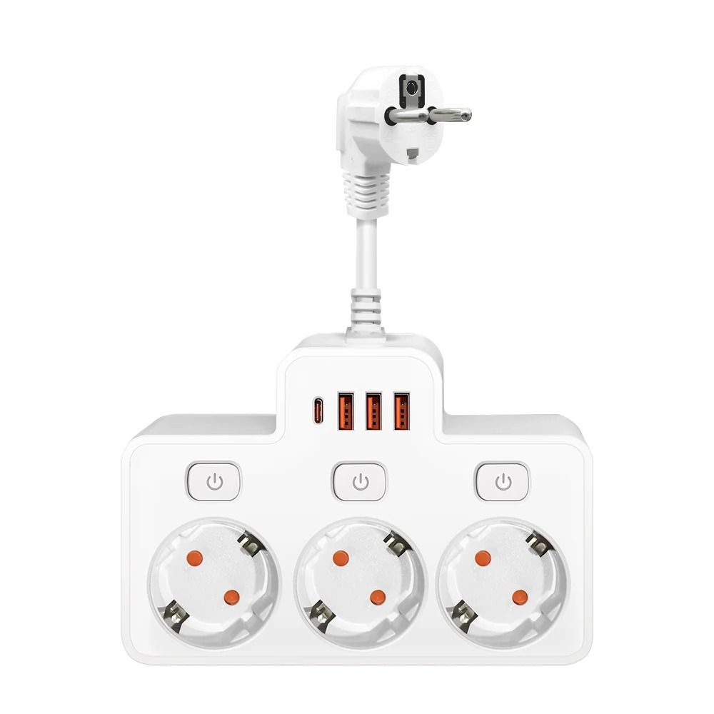 Wall Mounted EU Power Strip with Independent Switch & USB Charging