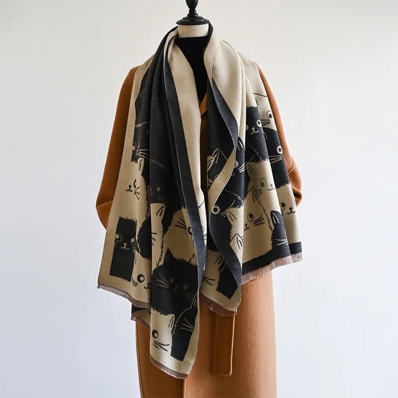 2024 Fashion Cute Cat Jacquard Pashmina | Premium Cashmere Winter Warmth Shawl & Coldproof Blanket System