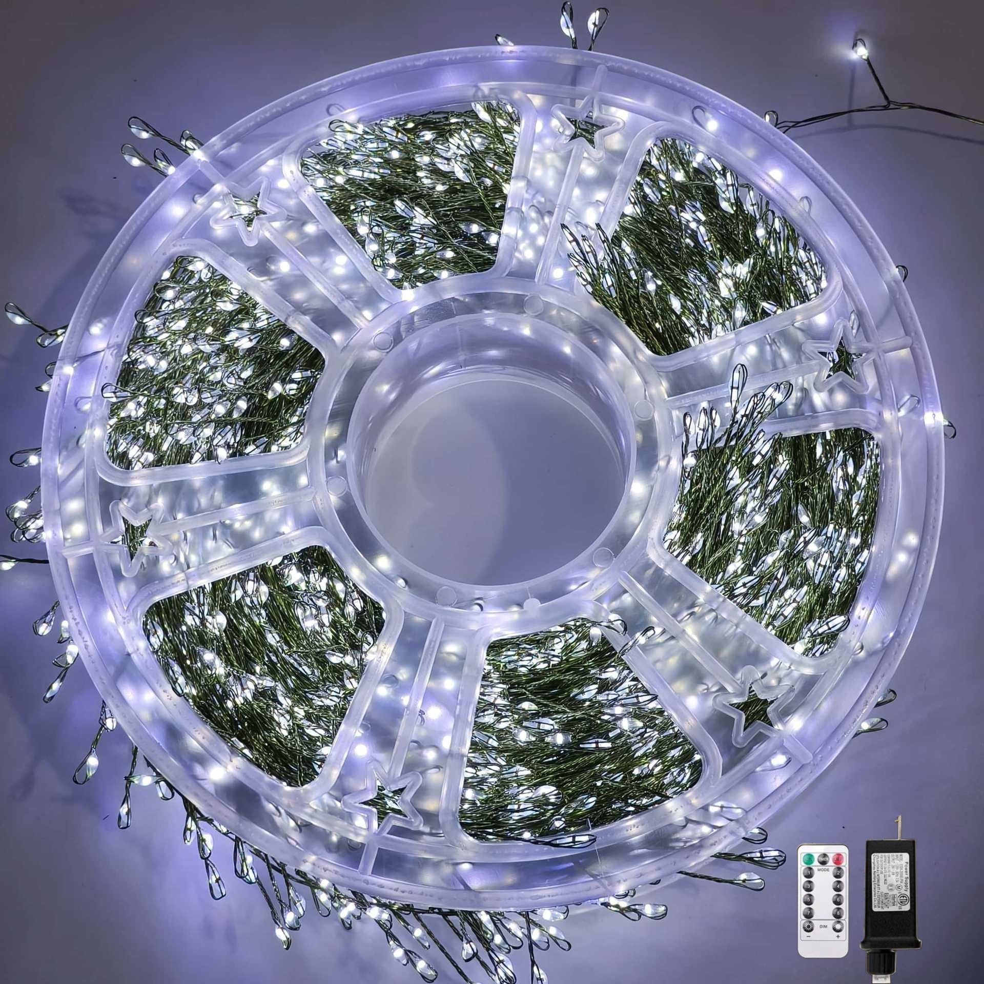 Outdoor Copper Wire Lights Christmas Tree String, Remote Control Starry Sky Flower Wreath Decorative Lights