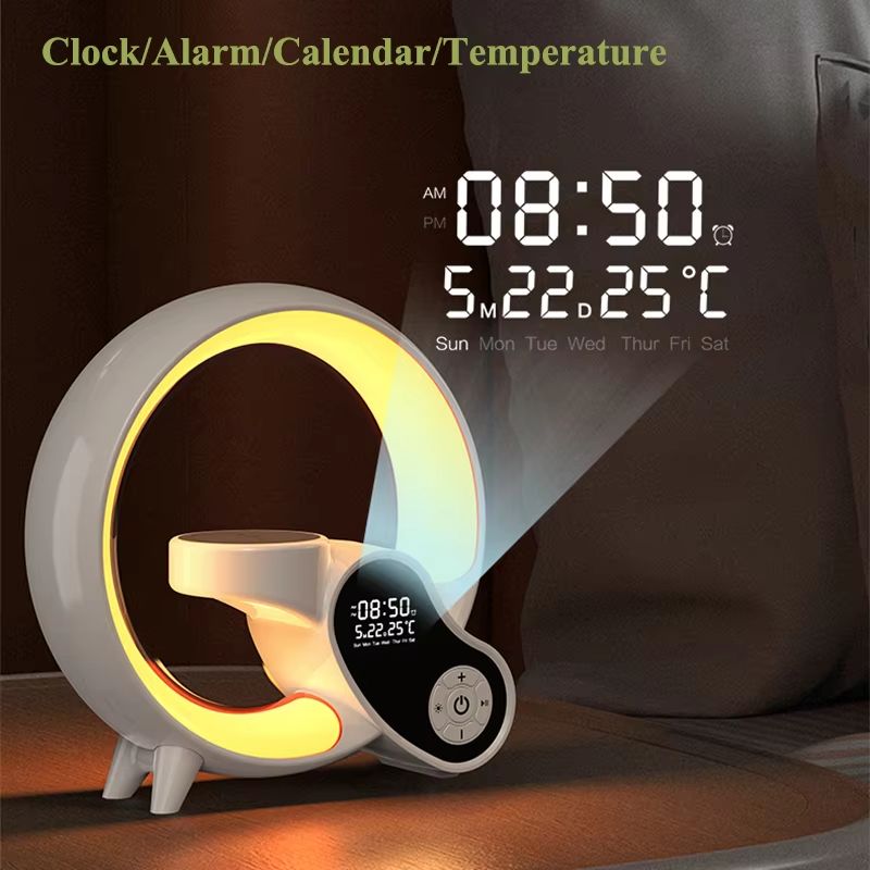 Bluetooth Speaker Digital Alarm Clock with Wireless Charger, Night Light and Mood Lighting