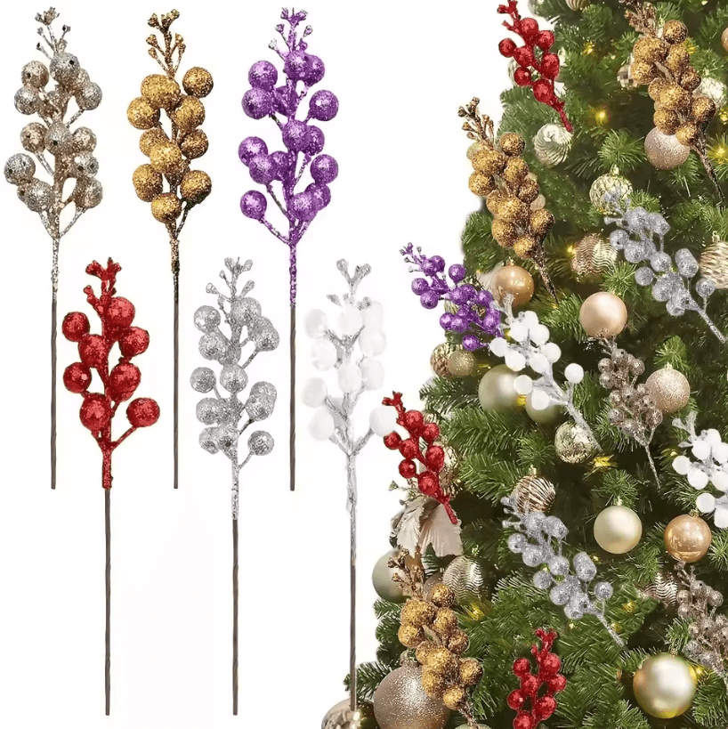 10-Pack Christmas Berry Decorations – Artificial Berry Bouquet Set for Xmas Tree Ornaments and Holiday Party Decor