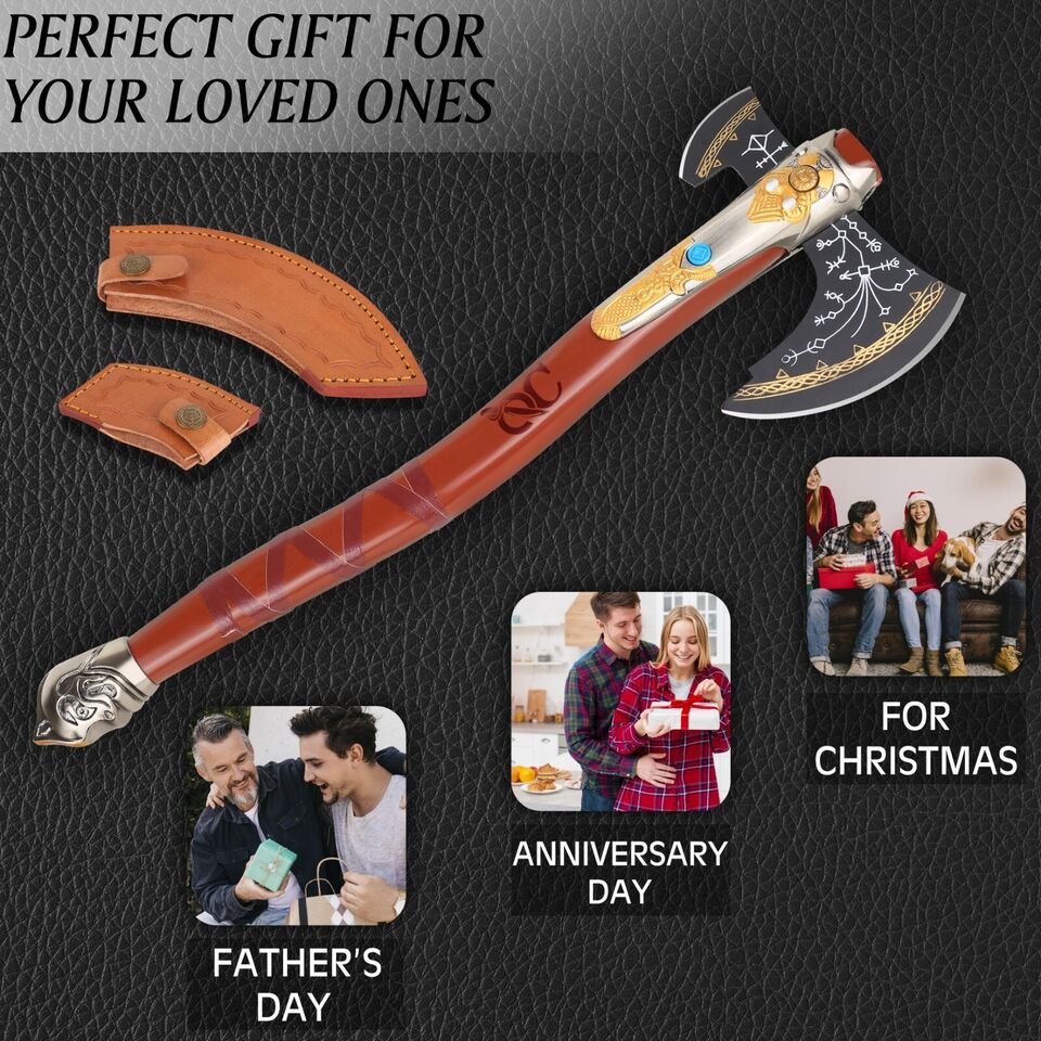Medieval God of War Kratos Axe | 22 Inch Handmade Replica with Stainless Steel Blade & Leather Sheath | Collectible Axe