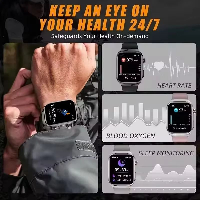 AI Laser Diagnosis Health Smart Watch – ECG+PPG, Blood Lipids & Uric Acid – Pro Heart Rate & BP Sports Smartwatch