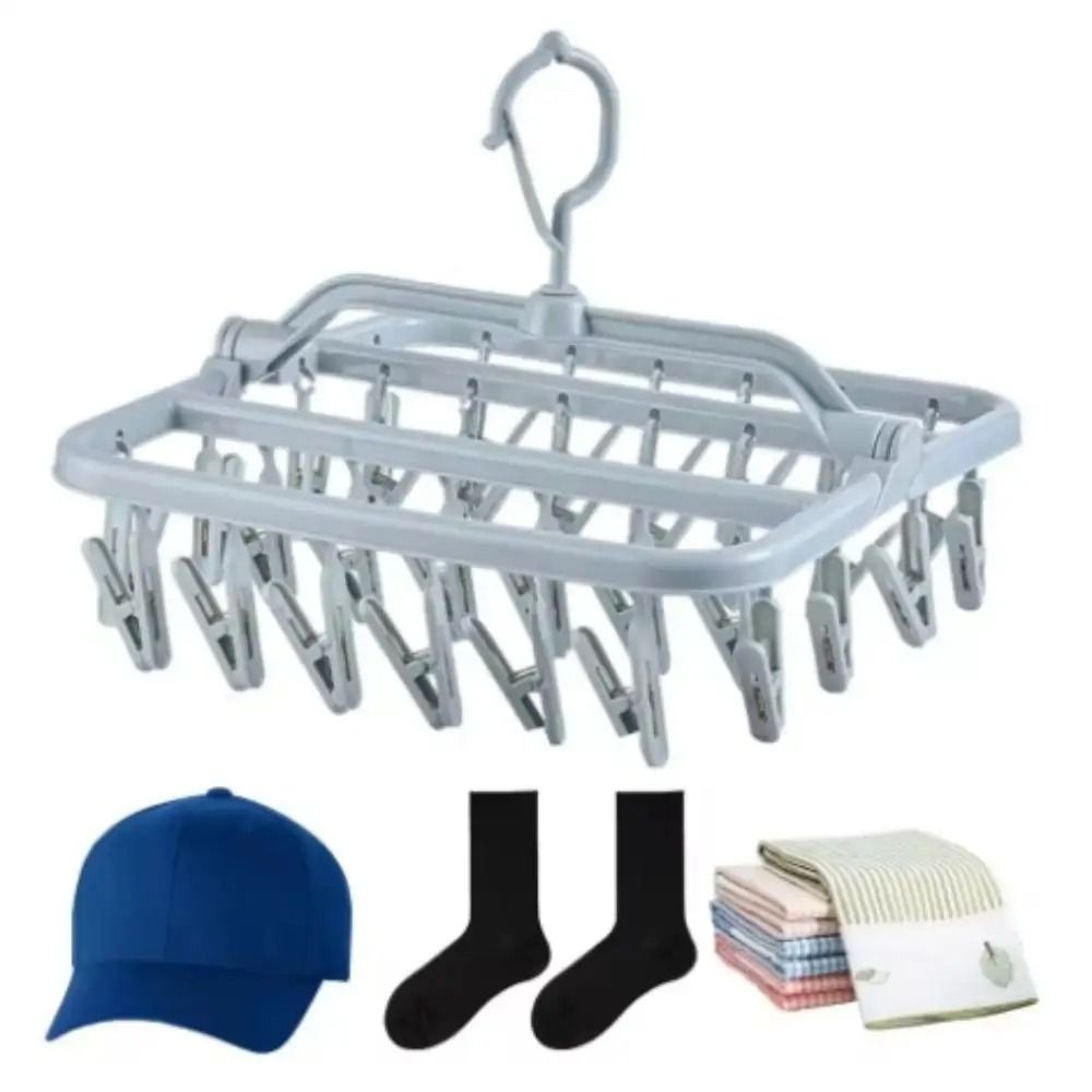 Folding Windproof Socks Clip Drying Hanger Space Saving 32 Clip Laundry Organizer
