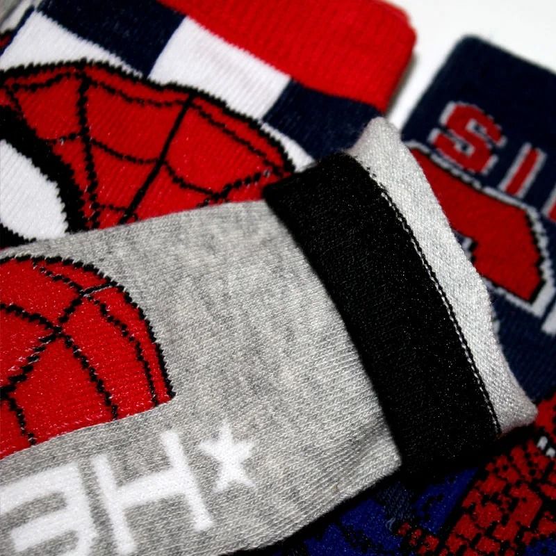 Kids Spiderman Cartoon Socks Soft Breathable Mid Tube Socks 5 Pair Set