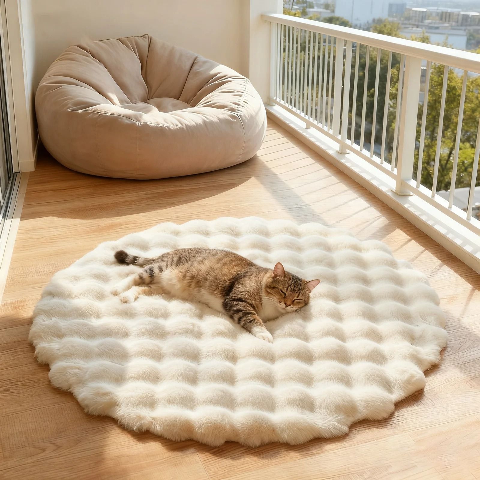 Bubble Velvet Faux Rabbit Fur Carpet – Ultra-Soft Round Plush Mat for Modern Living & Kids Play