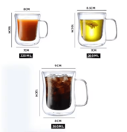 Handmade Double Wall Glass Cup Set – Heat-Resistant Transparent Beer, Coffee & Whiskey Mugs