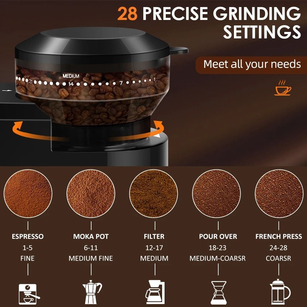 Automatic Burr Mill Coffee Grinder with 28 Adjustable Gears for Espresso French Press and Drip Coffee