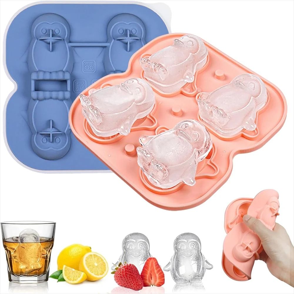 Premium Penguin Silicone Ice Cube Tray – 3D Novelty Flower & Animal Mold with Leak-Proof Lid