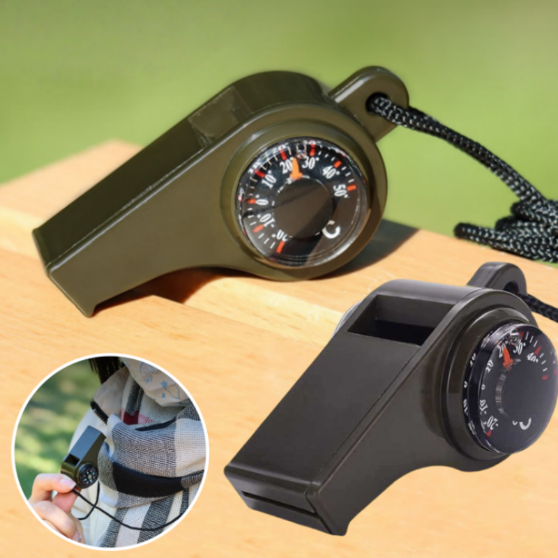 Survival Whistle with Compass & Thermometer Outdoor Safety Tool