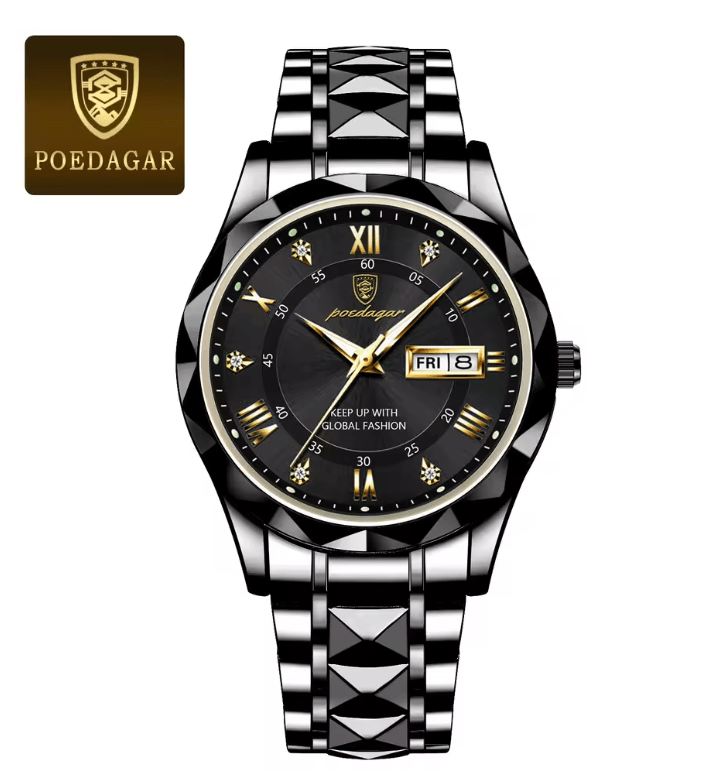 PrestigeTime Luxury Stainless Steel Mens Watch with Luminous Dial and Waterproof Design