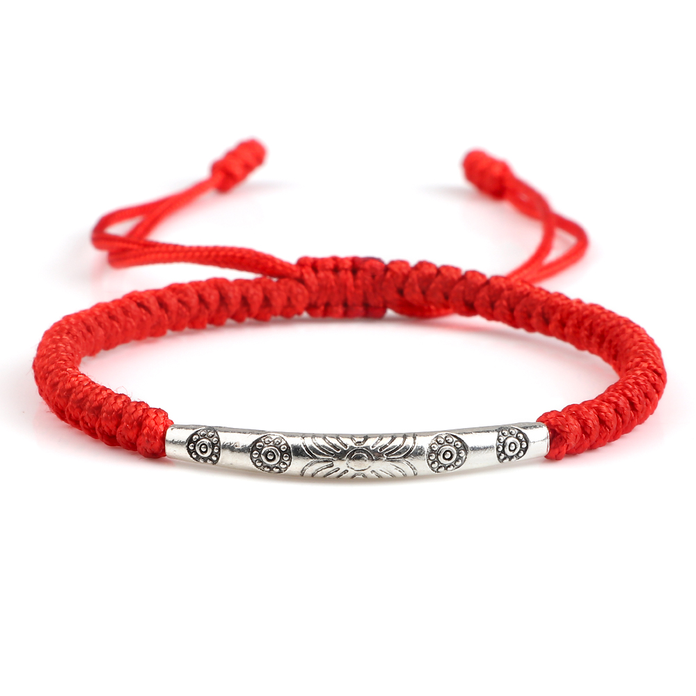 Handmade Woven Lucky Rope Chain Bangle Bohemia Long Tube Carved Flower Pendant Bracelet Jewelry Gift