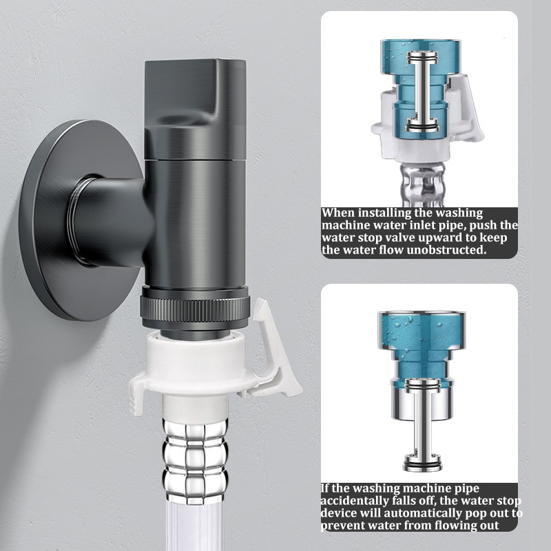 All-Copper Automatic Water Stop Valve Clip-on Faucet Joint Washing Machine Drum Universal