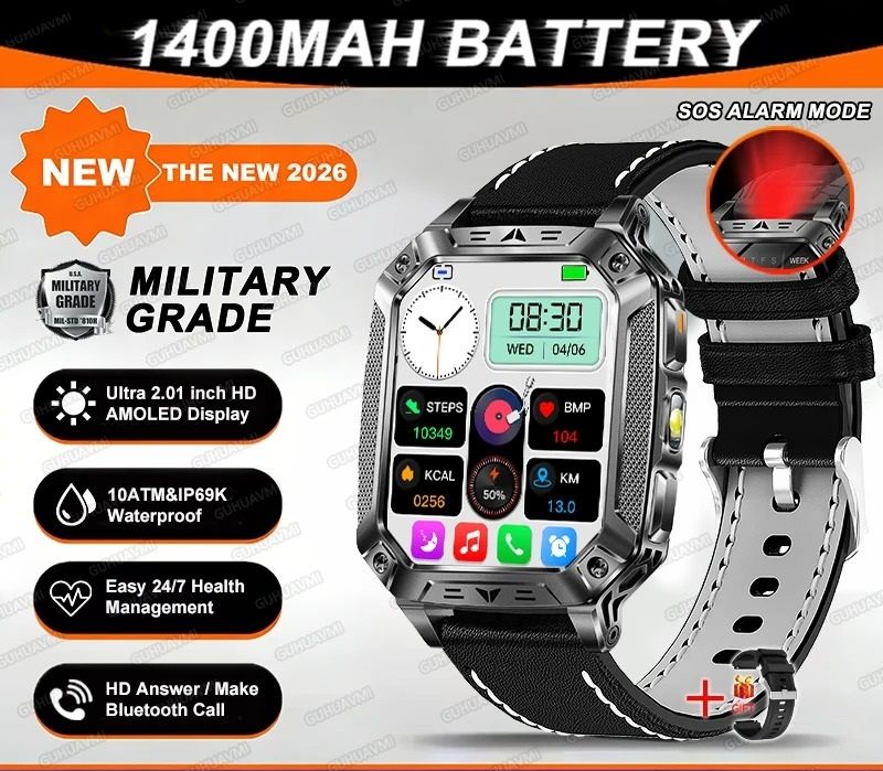 TANK Ultra Military Smart Watch – 1400mAh Battery & 2.01