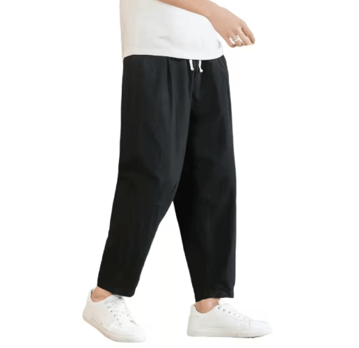 Mens Cotton Linen Casual Pants Breathable Loose Straight Leg Drawstring Streetwear Trousers