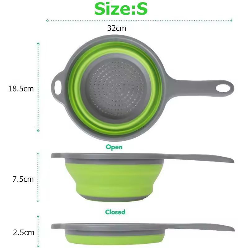 Silicone Collapsible Kitchen Colander – Space-Saving Pasta & Veggie Strainer with Handle