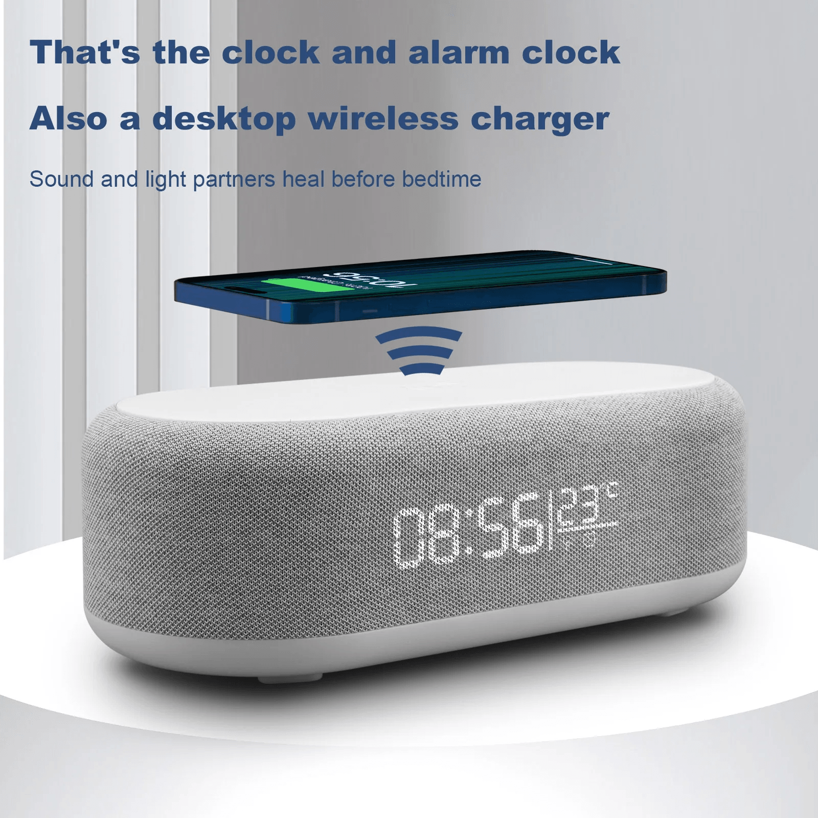 All-in-One Wireless Charger Alarm Clock with LED Display & Thermometer – 15W Fast Charging Station for iPhone, Samsung &