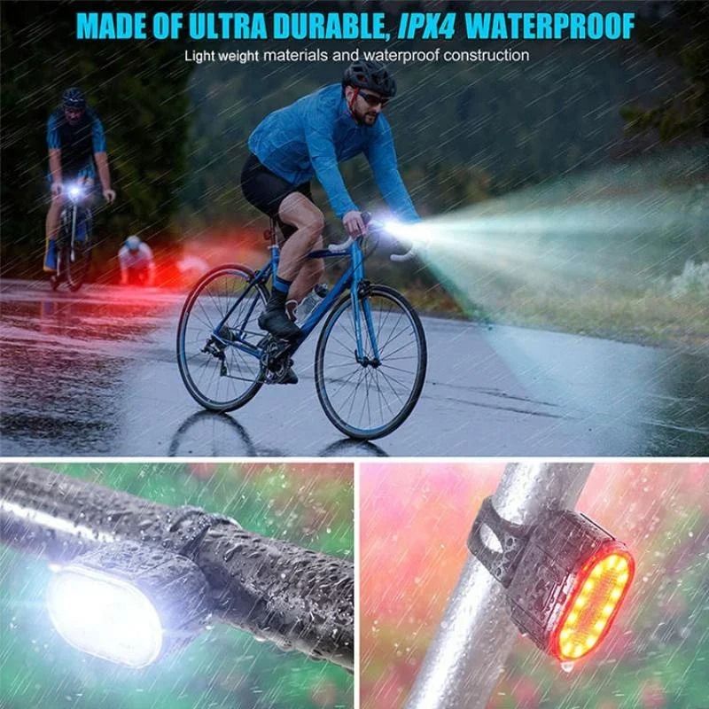 Ultra-Compact LED Bicycle Light Set | USB Rechargeable Waterproof Safety Warning Headlight & Taillight