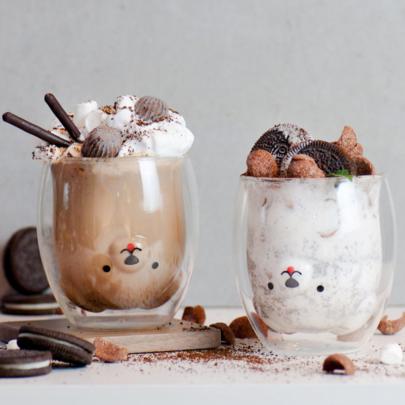 Creative Animal Glass Cup, Double Wall Insulated Mug, Bear Cat Dog Coffee Cup, Milk Juice Cup, Birthday Christmas Gift