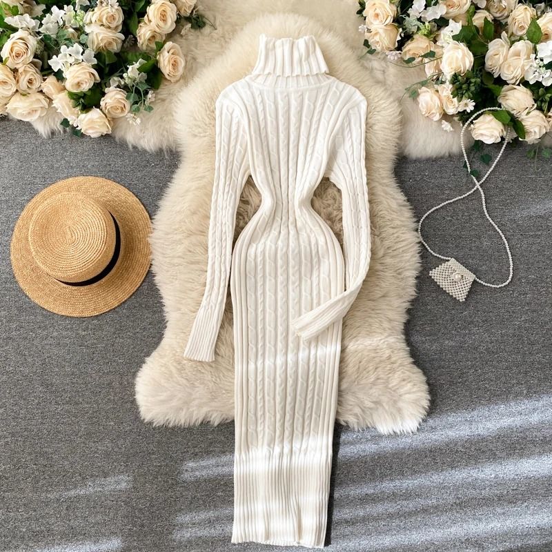 Seoulish Autumn Winter Twist Women's Wrap Knitted Bodycon Long Sleeve Sheath Dress
