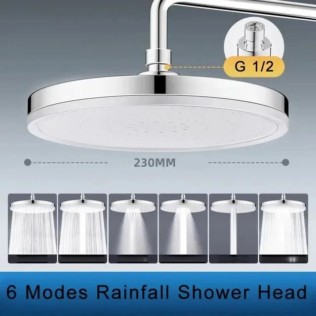 230mm High Pressure Rainfall Shower Head 6 Mode Large Panel