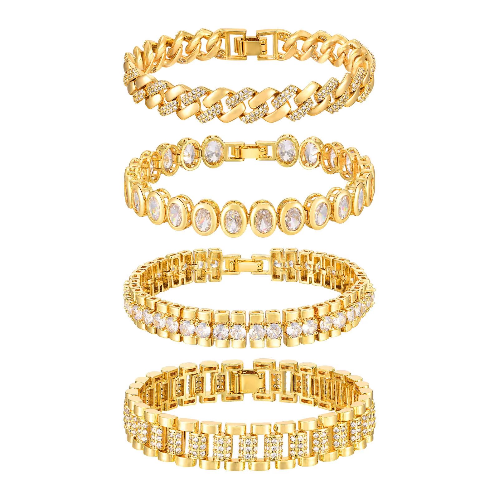 14K Gold Plated Paperclip Chain Bracelet – Adjustable Cubic Zirconia Link Jewelry for Women
