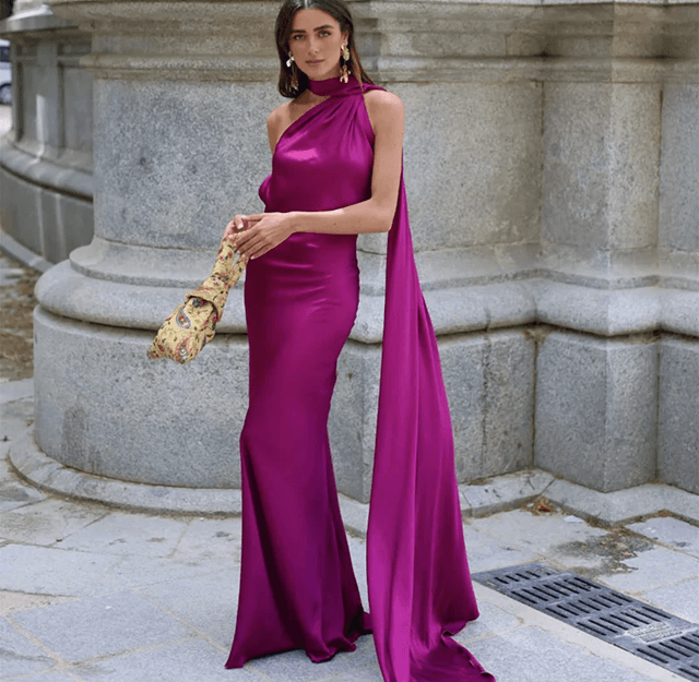 LuxeGlow Satin Ribbon Party Dress Elegant Halter Backless Summer Gown