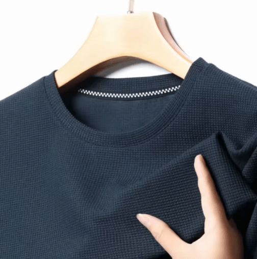 Mens Waffle Knit T Shirt Cotton Round Neck Casual Summer Top